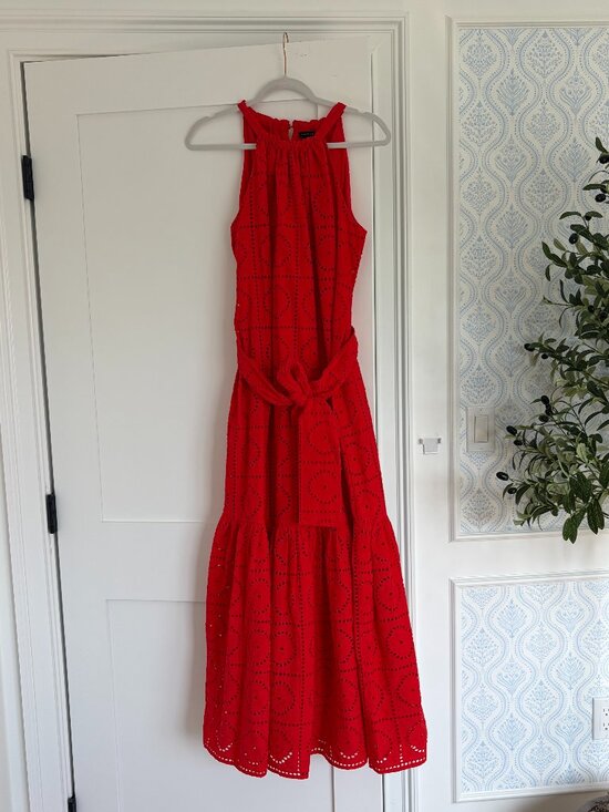 Ann Taylor Dresses & Skirts - Ann Taylor Red Eyelet Dress with Tie